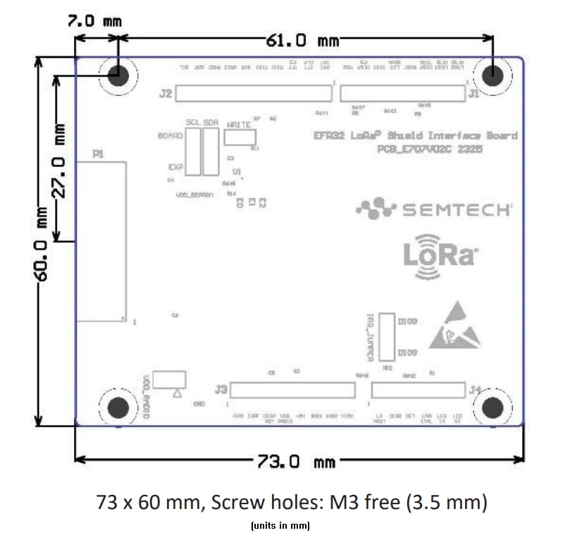 机械图纸 - Semtech LRDVK17INTERFACE LoRa®屏蔽接口板